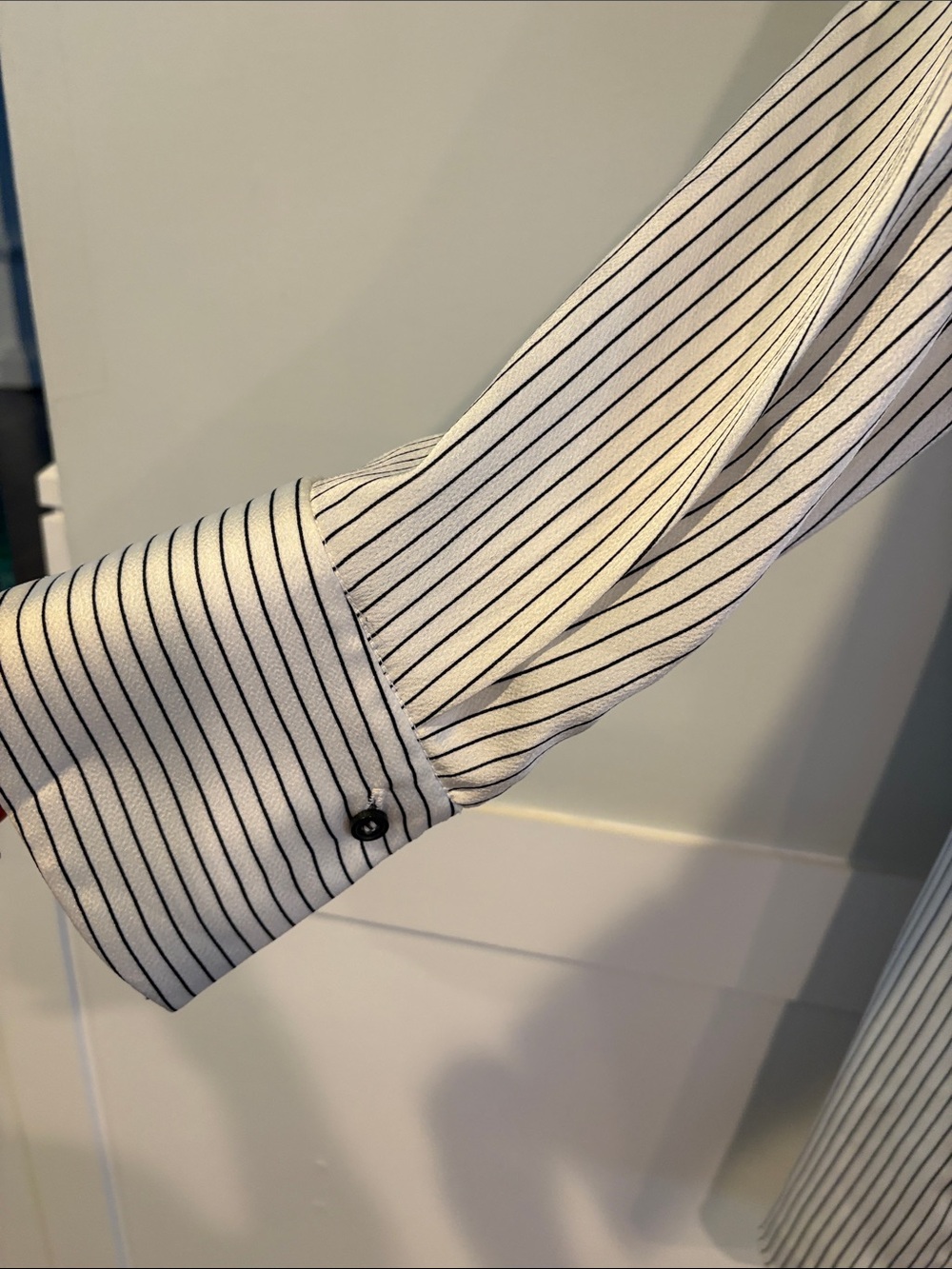 BCBG New York White with Black Pinstripes, Long Sleeve Shirt Dress Size XL NWT - Picture 7 of 9